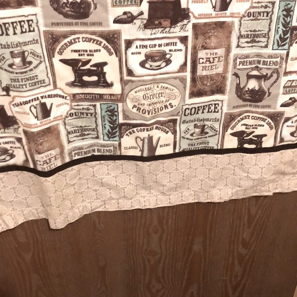 Coffee Motif Cotton Apron - 25”x28”, each waist tie is 24” long